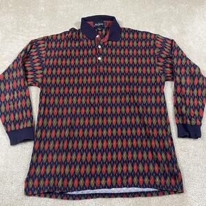Jack Nicklaus Polo Shirt Mens M Navy Red Green Argyle Retro Golf AOP Cotton